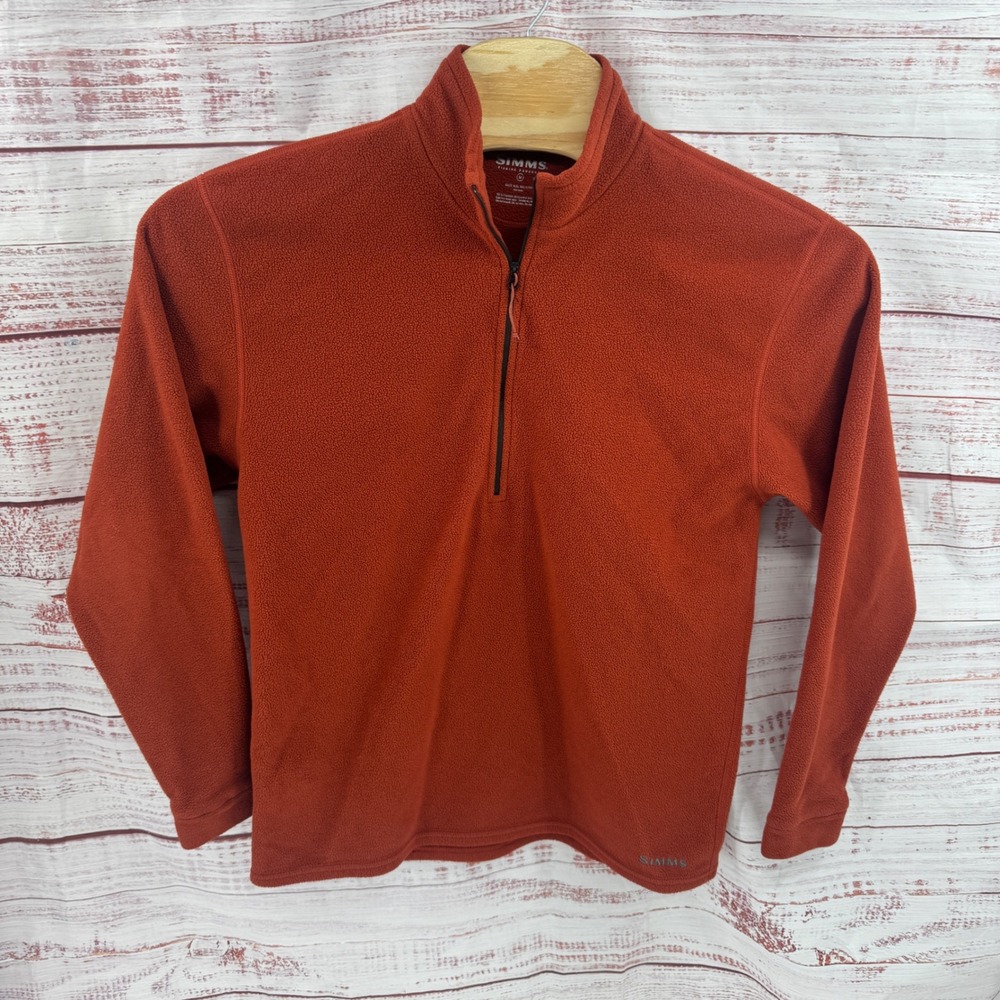 Simms Sweater Mens Medium Burnt Orange 1/4 Zip Fleece Pullover Jacket Outdoors